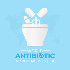 Illustration on the theme of world antibiotic awareness week observed every year in during november 18 to 24. A concept for healthcare and medicine. Banner poster, social media, flyer and background.