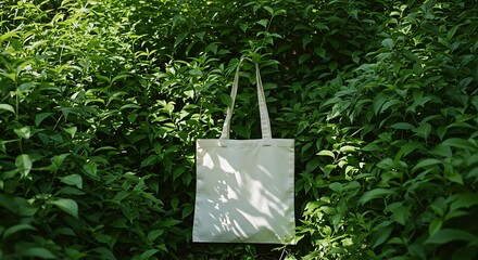 Eco-Friendly Tote Bag Mockup: Green Foliage Background