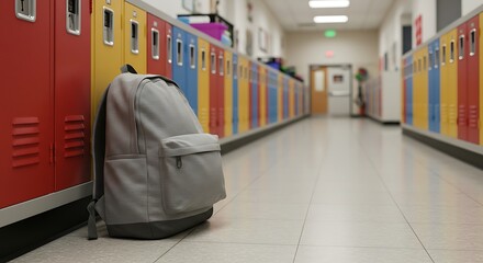 Grey Backpack by School Lockers