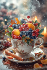 still life with berries and tea