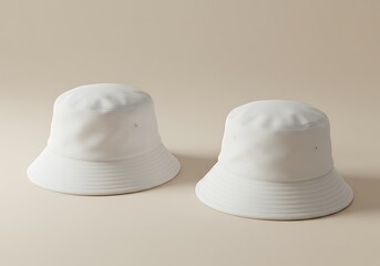 Two Blank White Bucket Hats, Studio Shot