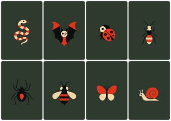 Insect and Small Creatures Icons Set - Snake, Bat, Spider, Bee, Butterfly, Ladybug, Ant, Snail
