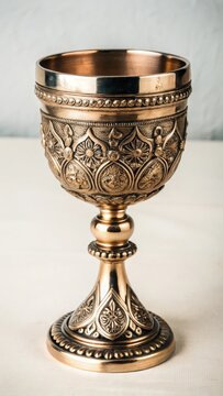 Ancient cupronickel goblet with intricate patina