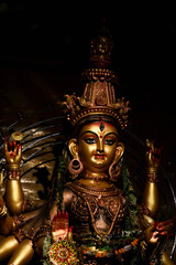Goddess Durga idol in a pandal during durga puja
