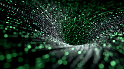 An abstract representation of digital data swirling in a green vortex, symbolizing innovation and the future of technology.