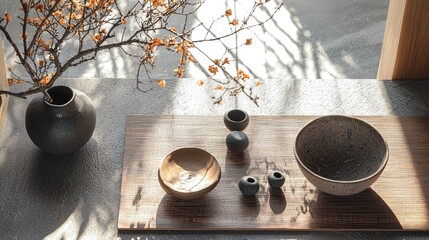 Japandi space interior design details, styled for architectural digest in a close-up shot details. . The overall mood is chill, and perfect for aesthetic mood
