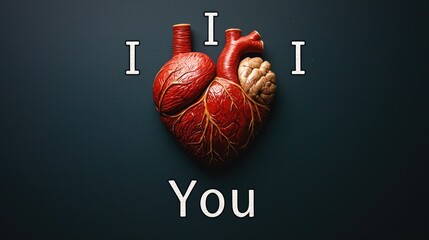 photo of " I " in bold font text on the left side, a human heart in the middle and " You " in bold font text on the right