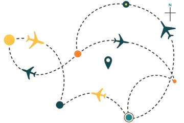 Travel Route Map with Airplanes on transparent background 