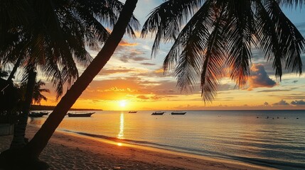 Show me the beach with a sunset