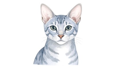 Grey cat portrait, studio shot, white background, pet profile