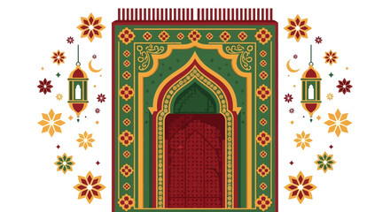 Ornate Islamic Prayer Rug with Floral and Lantern Decorations