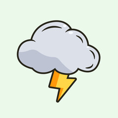An illustration of a thick gray cloud with a yellow-orange lightning bolt below it, symbolizing bad weather, a storm, or a gloomy atmosphere full of energy
