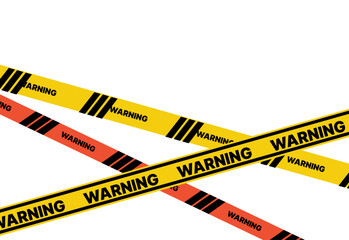 Police yellow tapes. Seamless striped security ribbons. Set warning tapes lines for restriction of criminal accident zones. Barrier borders for crime places on white background. Vector illustration.