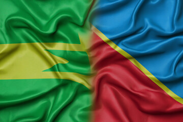 High resolution image of Ethiopia and Eritrea national flags together, full frame filled with waving fabric texture, clean sharp folds, photorealistic