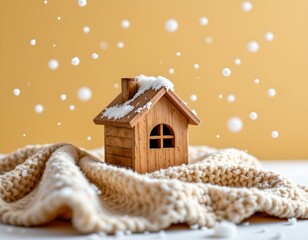 Cozy Wooden House with Warm Sparkling Winter Atmosphere