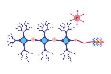 Illustration of interconnected neurons with a synapse