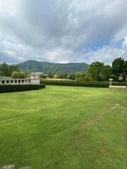 Green grass in the middle of mountain