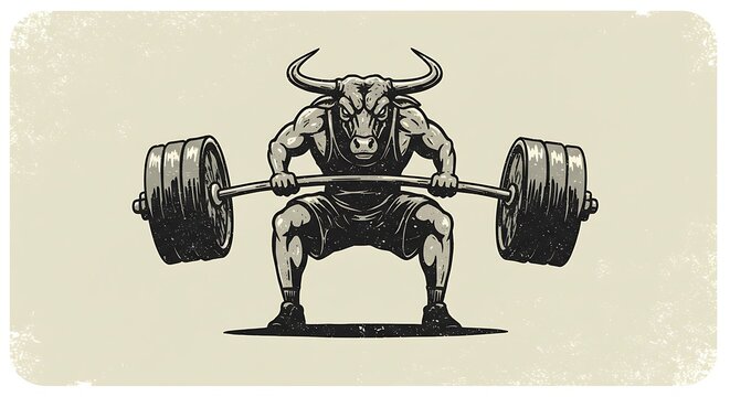Strong Bull Weightlifter Vintage Illustration