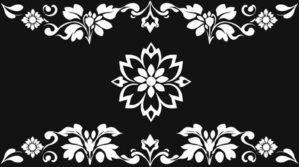 Obraz premium Elegant black and white floral damask pattern with symmetrical design elements.