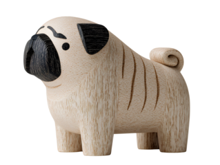 Cute pug dog figurine isolated on transparent background