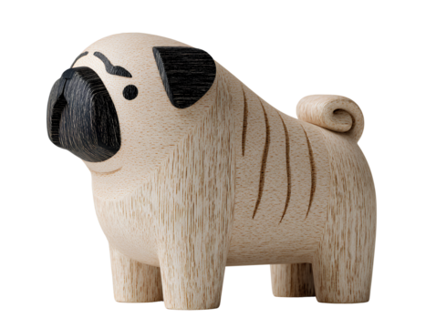 Cute pug dog figurine isolated on transparent background
