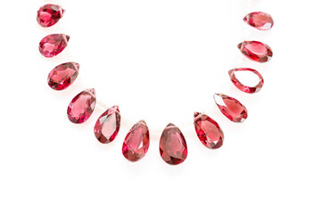 Rhodolite Garnet Briolette Beads Strand on White Background