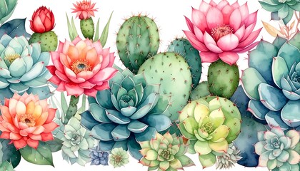 Watercolor succulents and cacti