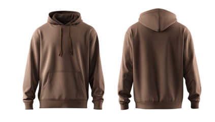 Front and back view of a taupe hoodie
