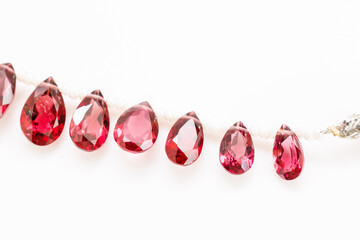 Rhodolite Garnet Briolette Beads Strand on White Background