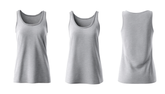 Gray women's tank top, three views