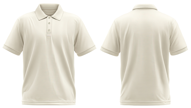 Cream polo shirt, front and back view