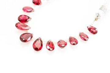 Rhodolite Garnet Briolette Beads Strand on White Background