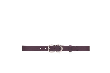 Isolated maroon leather belt with silver double circle buckle on white
