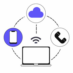 Internet of things cloud service icon with connected devices and data flow