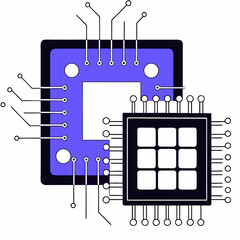 Abstract illustration of a futuristic quantum computing chip with intricate circuitry