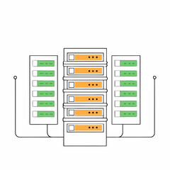 Modern server rack with network equipment illustration