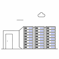 Modern server rack with network equipment and cables