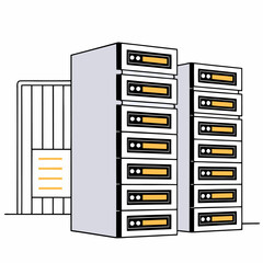 Modern server rack illustration with network equipment