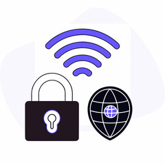 Secure digital network connection with a lock icon
