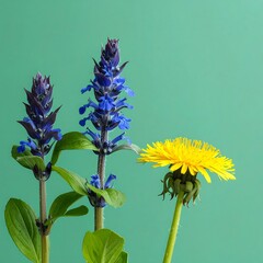 Vibrant wildflowers against a mint backdrop