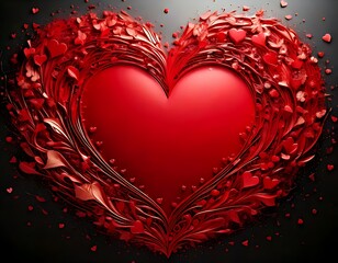 A large, vibrant heart surrounded by intricate red floral designs