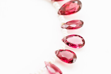 Rhodolite Garnet Briolette Beads Strand on White Background