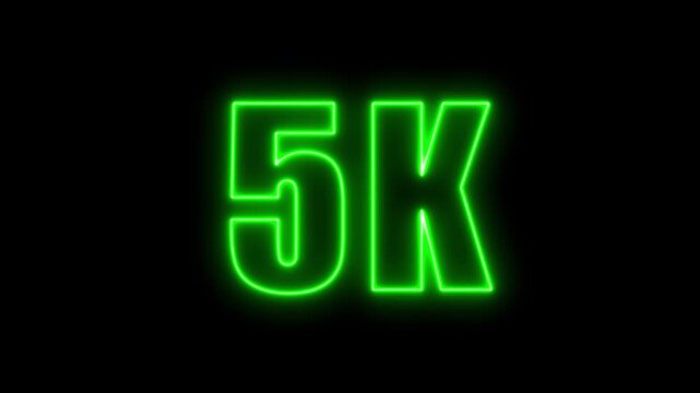 Glowing green neon sign 5k against a black background for digital content