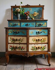 Vintage painted dresser with floral decor