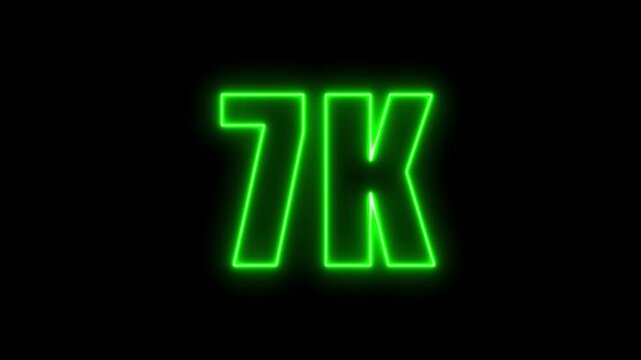 Animated green neon 7k number against black background for digital graphics