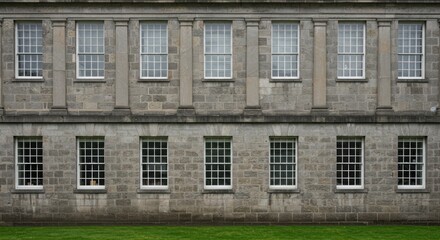 Fototapeta premium Georgian Stone Building Facade with Rows of Windows and Grass