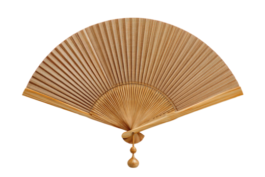 Light brown hand-held fan, radially-lined