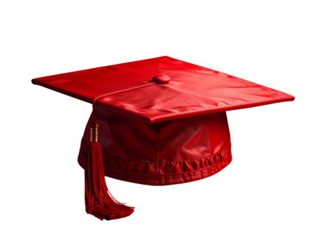  Professional red graduation cap with detailed tassel isolated on transparent background PNG