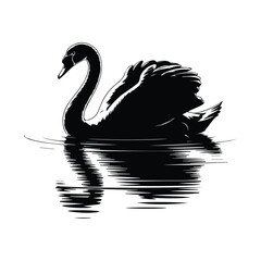 Elegant Black Swan Gliding on Water with Striking Monochrome Reflection and Minimalist Background