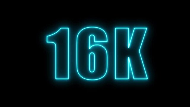 Glowing neon 16k subscribers or views animated text on a black background